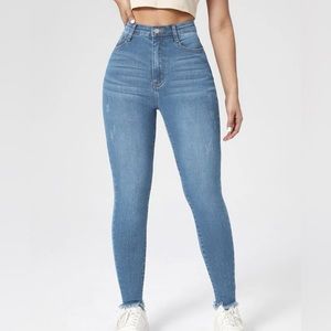 Blue high waisted skinny jeans